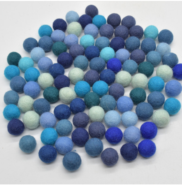 Blue Colours Felt Balls (set of 10)