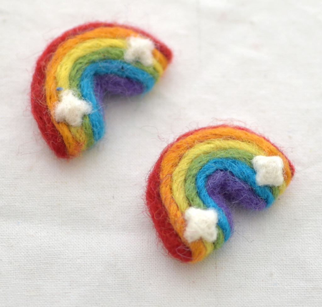 Felt rainbow with clouds