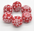 Red Embroidered Snowflake Felt Balls (set of 3)