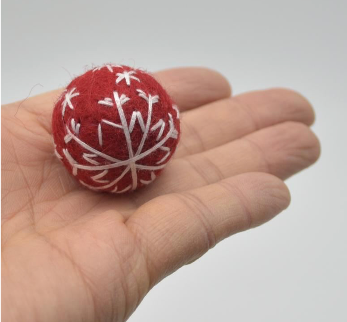 Red Embroidered Snowflake Felt Balls (set of 3)