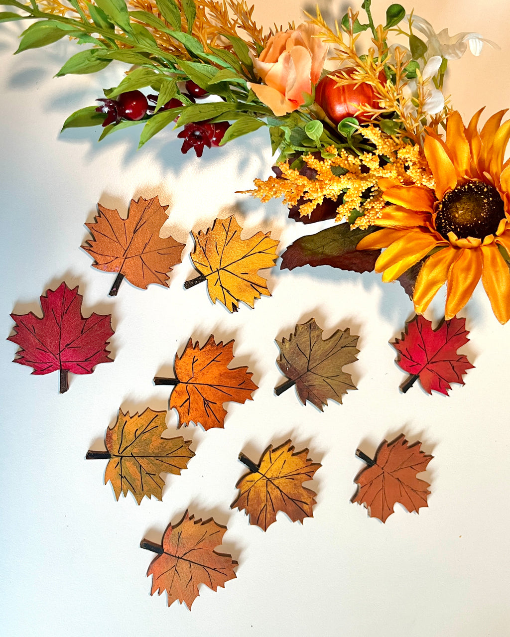 Wooden Autumn Leaf Counters (set of 10)