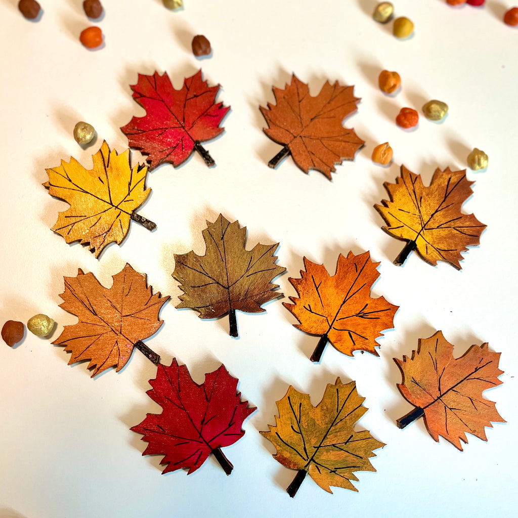 Wooden Autumn Leaf Counters (set of 10)