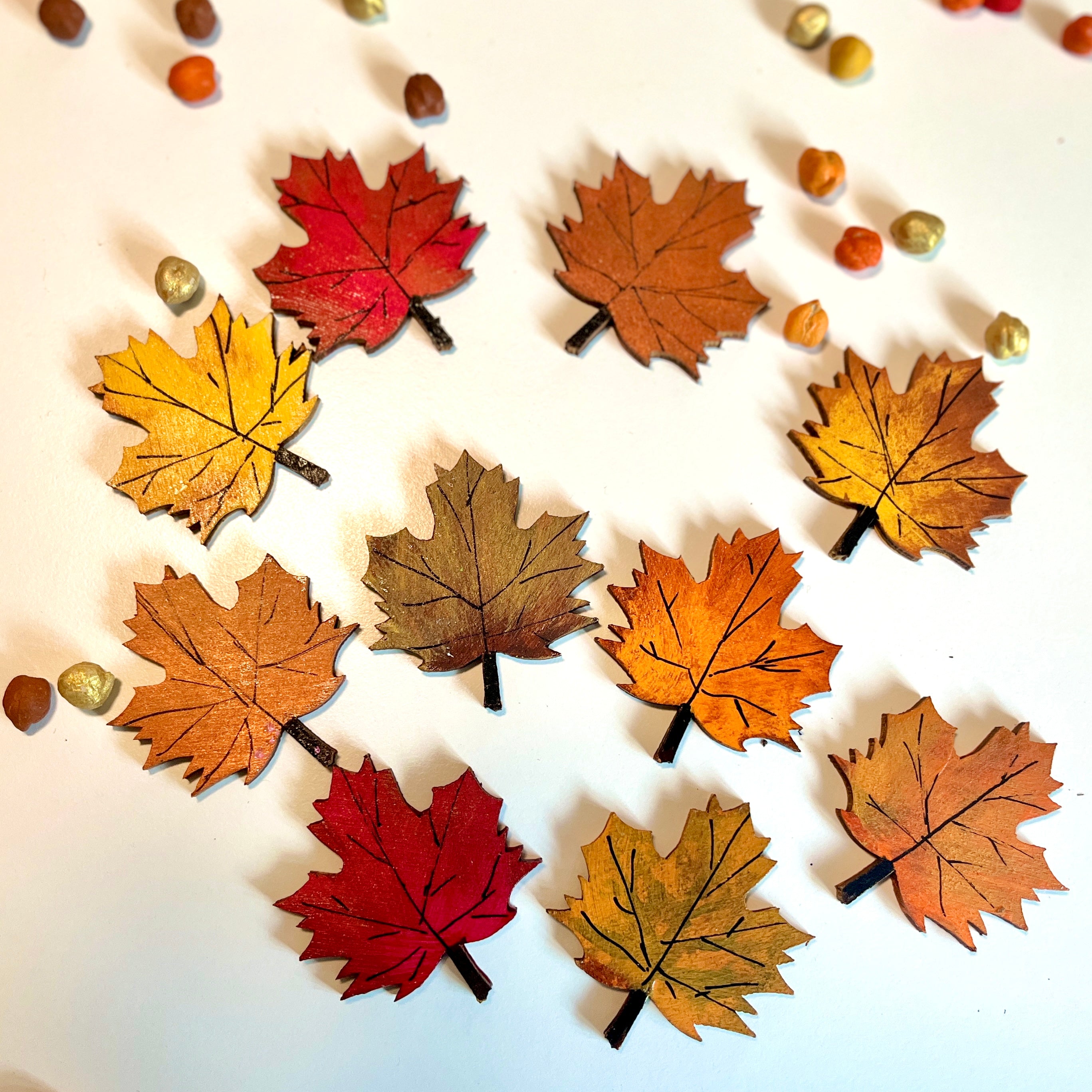 Wooden Autumn Leaf Counters (set of 10)