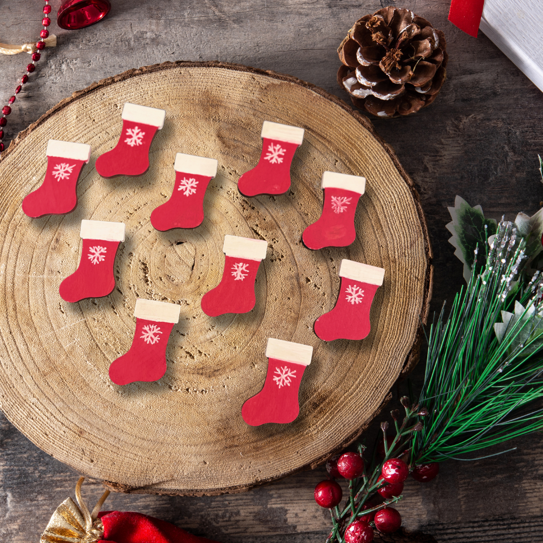 Wooden Christmas Stocking Counters (set of 10)